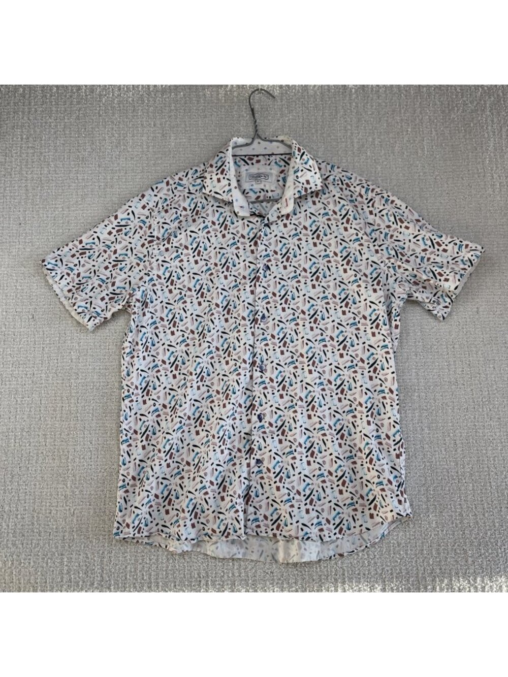 7 Downie St Mens Sz L Short Sleeve Button Up Shirt Paint Splatter Artsy Gallery
